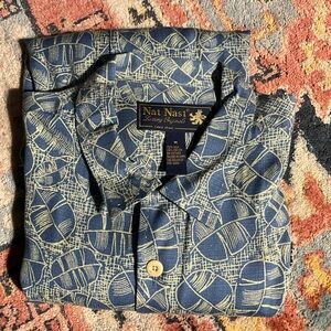 Nat Nast Silk Blend Short Sleeve Men’s Medium Blue Shirt